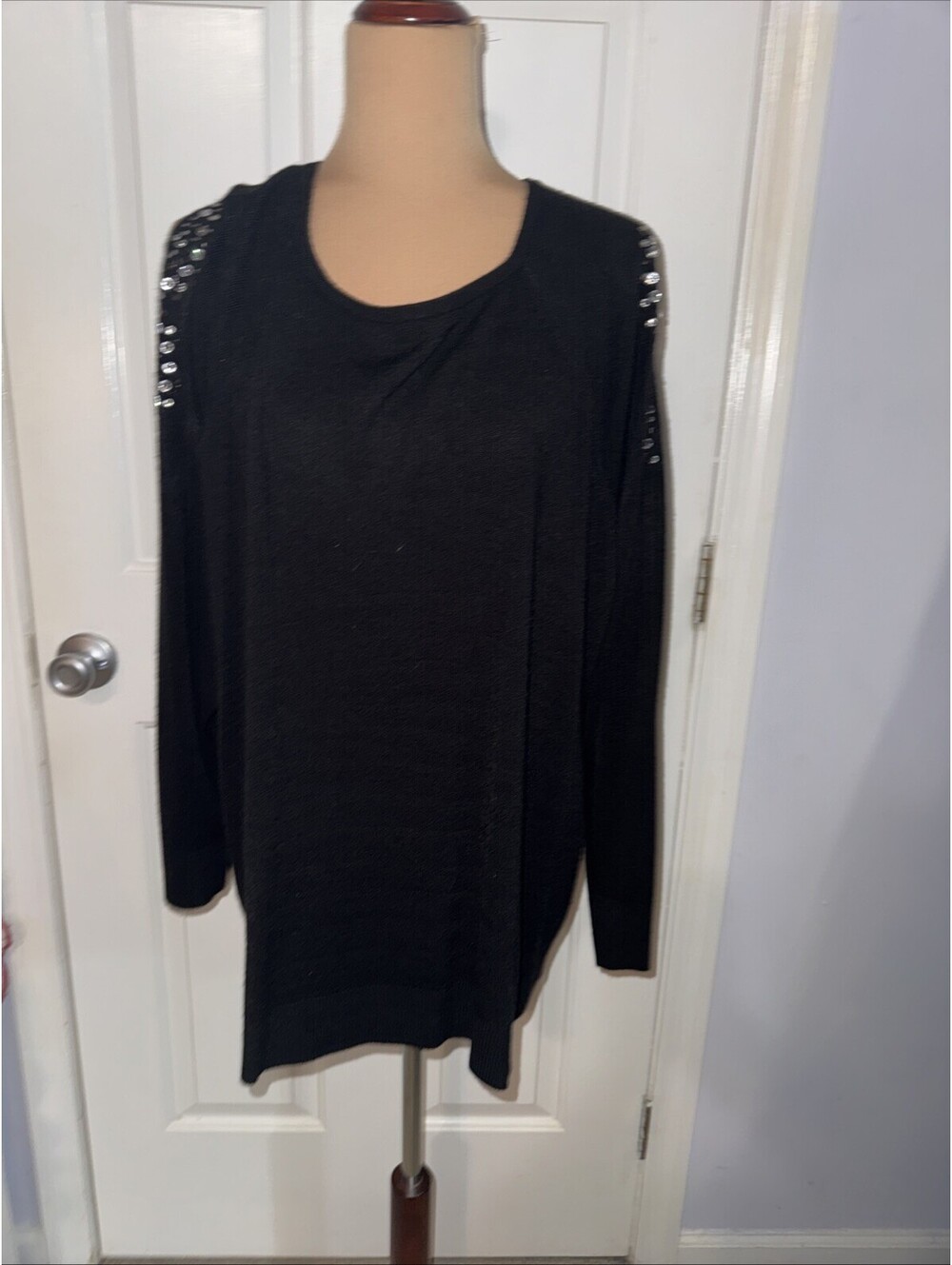 Plus Size 3X Jaclyn Smith Black Sweater Open Cold Shoulder Rhinestone
